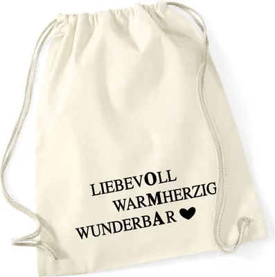 Produktbild von Huuraa Turnbeutel Liebevoll Warmherzig Wunderbar Oma 12 Liter Natural Baumwolle Rucksack Geschenkidee