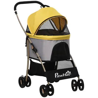Immagine prodotto di Carrello per cani Fortuna Lai Carrello per cani 2 in 1 e borsa da trasporto, passeggino pieghevole per cani con cuscino, 4 ruote, finestra in rete, tessuto Oxford, giallo