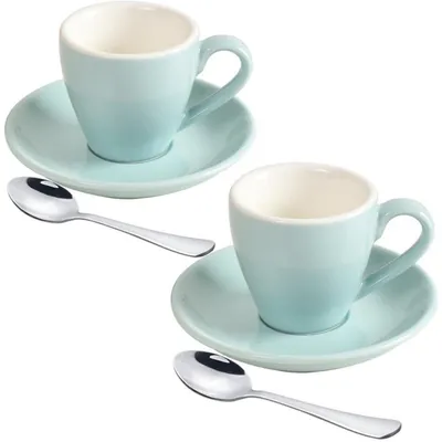 Productafbeelding van Espressokopjes met schoteltjes en lepeltjes, 80 ml, set van 2, blauw