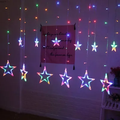 Produktbild von 138 LED Stern Lichtervorhang Bunt Lichterkette 8 Lichtmodi Party Weihnachten Innen Deko