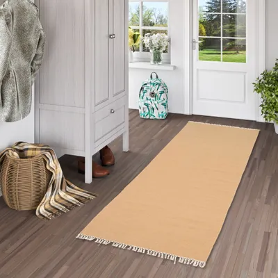 Produktbild von Wolle Natur Teppich Läufer Kelim Mila Beige, Größe:70x300 cm