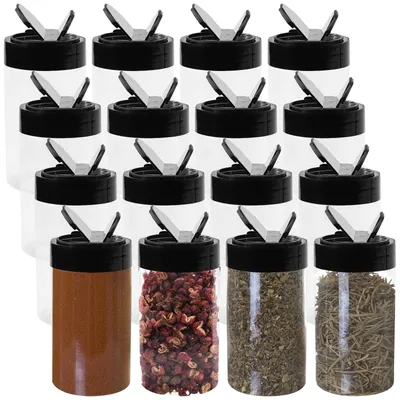 Produktbild von Omgoods – Set mit 50 Kunststoff-Gewürzbehältern mit Schraubdeckel, 200 ml