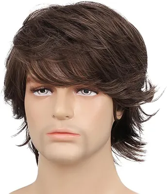 Produktbild von Herrenperücke, synthetisch – Kurze Perücke mit verstellbarem Pony – Braune Herrenperücke – Glattes Haar – Cosplay – Weich und bequem – Haarteil