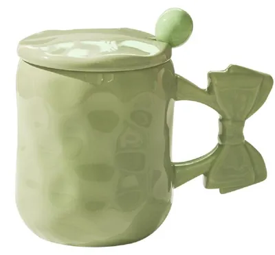 Produktbild von Keramik-Kaffeebecher - Mit Deckel und Löffel - Für Heißgetränke - 450ml Grün