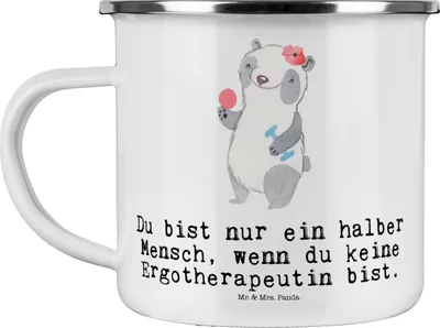 Produktbild von Mr. & Mrs. Panda Emaille Tasse Ergotherapeutin Herz - Weiß - Geschenk, Kaffeepott, Lustig, Pott, becher, Witzig, Beruf, Ausbildung, Spruch, Teetasse