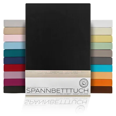 Immagine prodotto di Lenzuolo con angoli in jersey di cotone pettinato di alta qualità, 160 g/m², 160 x 200 cm, nero, tipo di materasso: letto boxspring
