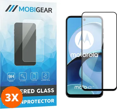 Produktbild von Mobigear Premium 9.98 Motorola Moto G14 Panzerglas Gehärtetes Glas Displayschutz - Hüllenfreundlich - Schwarz (3er Pack)