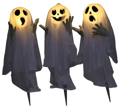 Zdjęcie produktu dla Dekoracja na Halloween – 3 świecące duchy, czujnik ruchu, 54x10x60 cm