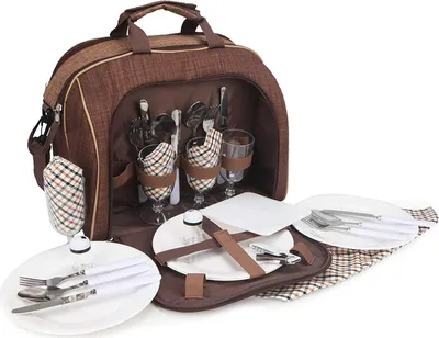 Zdjęcie produktu dla BRUBAKER torba piknikowa dla 4 osób z przegrodą na lodówkę brązowa 38 × 21,5 × 30 cm