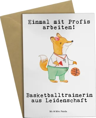 Produktbild von Mr. & Mrs. Panda neujahrskarte Basketballtrainerin Leidenschaft - Weiß - Geschenk, Grußkarte, Basketball, Sport, Verein, vatertagskarte, weihnachtskarten, Basketballcoach