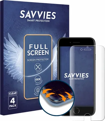 Produktbild von 4x Savvies Fullscreen Schutzfolie für Apple iPhone SE 2 / SE 3 Displayschutz Folie Fullcover Klar Transparent