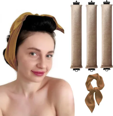 Produktbild von Lockenwickler im 3er-Set – natürliche, voluminöse Wellen über Nacht ohne Hitze – weiche Samt-Haarroller mit Hakenverschluss – schonend, biegsam und handgefertigt in Beige