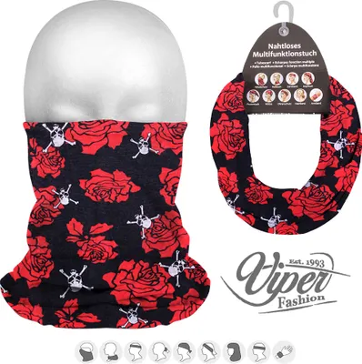 Produktbild von Multifunktionstuch 9 - Gesichtsmaske Schlauchschal Mund Nase Maske Halstuch Schwarz-rot Floral
