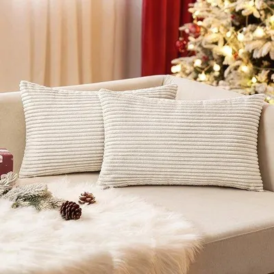 Produktbild von Famanu Kissenbezüge 30x50 cm beige gestreift - Set mit 2 dekorativen Kissenhüllen