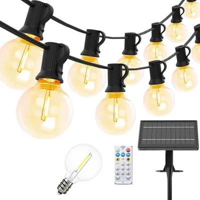 Image de Guirlande lumineuse solaire - 25+1 boules en plastique - 4 modes - Étanche - Éclairage extérieur - Jardin et terrasse - Blanc chaud 2700K