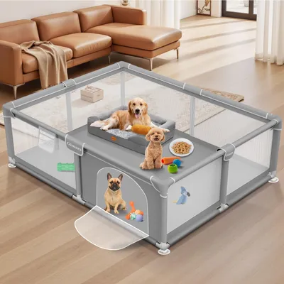 Image de Grande cage pour chien, dimensions 150x180 cm, en gris clair