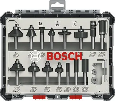 Obrázek produktu pro Kombinovaná fréza, stopka 6 mm, sada 15 kusů, karbid, BOSCH PROFESSIONAL 2607017471