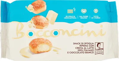 Produktbild von Matilde Vicenzi Bocconcini 100g - Knuspriges Blätterteiggebäck gefüllt mit Milchcreme & Weißer Schokolade - Italienische Feinkost Kekse