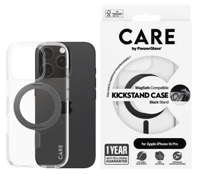 Obrázek produktu pro PanzerGlass CARE™ by ® Case Transparent w. Black Kickstand & MagSafe iPhone 16 Pro, Obal, Apple, Apple - iPhone 16 Pro, Černá