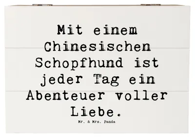 Produktbild von Mr. & Mrs. Panda Holzkiste Spruch Chinesischer Schopfhund Abenteuer 22 x 15 cm - Weiß - Geschenk, fotobox, Hunderasse, kleine Hunde, Hunderassen Vielfalt, truhe holz, Box