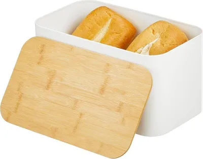 Produktbild von mDesign Brotbox Brotkasten Brotkorb Brotaufbewahrung Deckel Metall Bambus Weiß