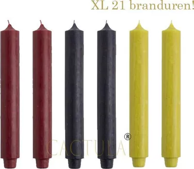 Image de Cactula XL - Bougies à picots - Collection Vibes - Noir, jaune citron, rouge foncé - Ø 3,2 x 30 cm - Lot de 6
