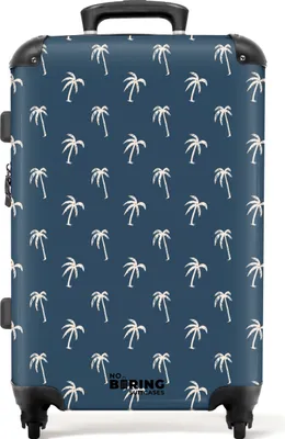 Produktbild von NoBoringSuitcases.com Hartschalen Koffer Mittelgroß 67x43x25 cm, 72L, Sommerdruck für Männer: Blau mit beigem Palmenaufdruck, Reisekoffer mit 4 Rollen
