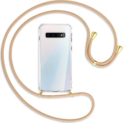 Produktbild von Handykette Backcover-Schutzhülle mit Band (Metall goldfarben) für Samsung Galaxy S10 - beige