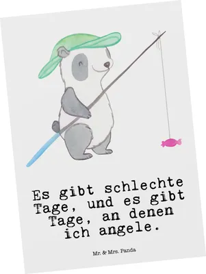 Produktbild von Mr. & Mrs. Panda Postkarte Panda Angeln - Weiß - Geschenk, Grußkarte, bildkarte, Angelverein, Hobbyangler, Ansichtskarte, Angler, Postkarten, Ansichtskarten, gehen