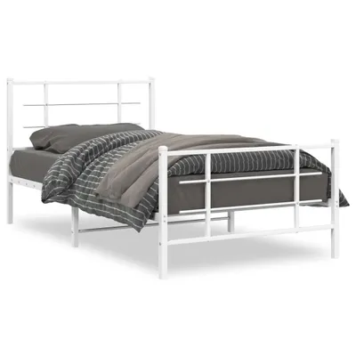 Zdjęcie produktu dla vidaXL Rama łóżka z wezgłowiem i podnóżkiem metalowa biała 100x200 cm