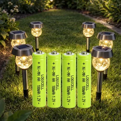 Produktbild von 4 stück LogiCell NI-MH-Akku Mignon AA 100mAh, 1,2V Solar Batterie für Solarprodukte, Solarlampen, LED Gartenleuchte Dekoleuchten, Wiederaufladbar