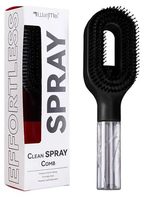 Produktbild von Sprüh-Haarbürste, Feinstnebel Haarbürsten, entwirrend, antistatisch, 55ml Tank, ABS & Borsten – für nasses & trockenes Haar, Frizz, Schwarz
