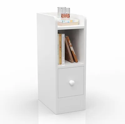 Image de Table de chevet étroite avec 1 tiroir, blanche, dimensions : 20 x 31,5 x 58 cm