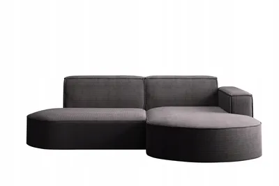 A dark gray sectional sofa on a white background.