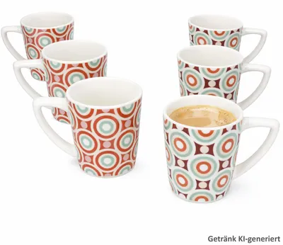 Produktbild von Serena 6er Set Kaffeebecher 250ml Porzellan Retro Muster Tee Tasse