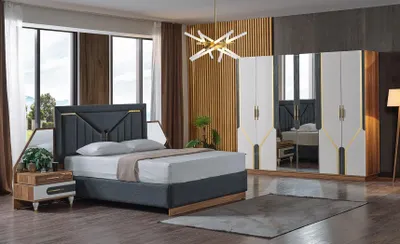 Zdjęcie produktu dla Zestaw do sypialni łóżko + 2x szafki nocne + szafa designerskie meble 4 szt. nowe