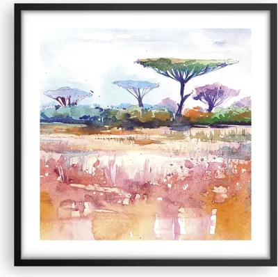 Produktbild von Gerahmtes Poster - Schwarzer Rahmen - Aquarell Savanne Bäume - 50x50 cm - Wand Bild - Wanddeko - Wandbilder - Kunstposter - Wandposter - Bilderrahmen - Bilder - Kunstdruck - P2BAC50x50-4484