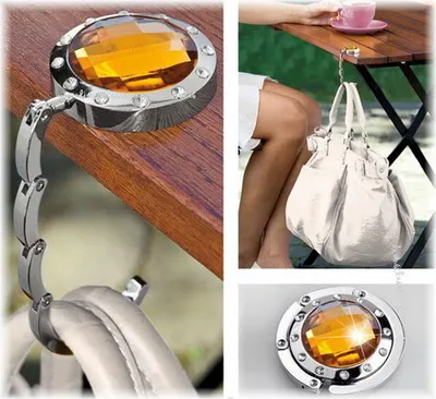 Produktbild von Handtaschenhalter Taschenhalter Handtaschen Butler mit farbigem Glas-Stein bernstein  - die mobile Garderobe