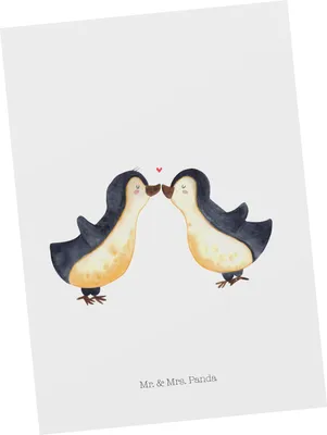 Produktbild von Mr. & Mrs. Panda Postkarte Pinguin Liebe - Weiß - Geschenk, Hochzeitstag, Love, Ansichtskarte, Hochzeit, Ansichtskarten, Vertraut, Freundin, Postkarten, Grußkarte, Paar