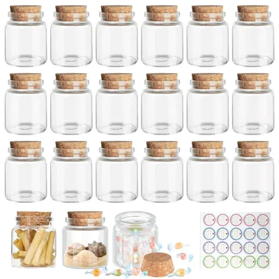 Image de Petites bouteilles en verre de 50 ml, 18 pièces, transparentes, avec bouchon en liège, pour parfums