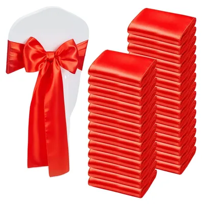 Productafbeelding van VEVOR satijnen stoelversieringen met strikken (275x17 cm), 100 stuks. Stoelbanden om te binden, stoelbanden voor bruiloften, feesten, banketten, decoraties, evenementen, stoelhoezen voor banketten, stoelversieringen, rood