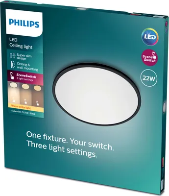 Produktbild von Philips Funktional Super Slim Deckenleuchte, 22 W, LED, Nicht austauschbare(s) Leuchtmittel, 2000 lm, IP20, Schwarz
