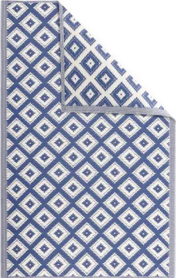 Produktbild von JEMIDI Outdoor Teppich 120x180cm groß - Terrassenteppich Balkonteppich Außenteppich - Balkon Teppich Garten Läufer Gartenteppich - Raute Muster Blau