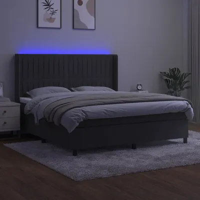 Produktbild von vidaXL Boxspringbett mit Matratze & LED Dunkelgrau 180x200 cm Samt - Boxspringbett - Boxspringbetten - Bett - Betten