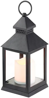 Produktbild von Lunartec Grablaterne: Laterne mit flackernder LED-Kerze und Timer, Batteriebetrieb, schwarz (LED Grablaterne, mit Timer, Flamme)