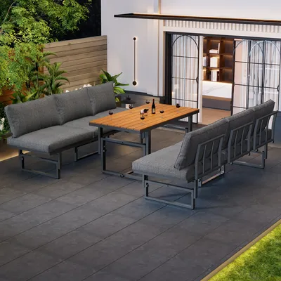 Image de Ensemble salon de jardin avec 2 canapés et 1 table, dossier réglable, bois d'acacia, table réglable, gris