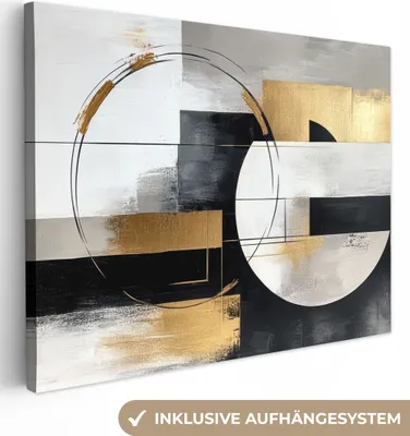 Produktbild von Leinwand Bilder 80x60 cm - Abstrakte Formen - Gold - Silber, Wandbilder, Wanddeko Wohnzimmer, Bild