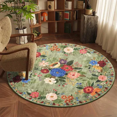 Obrázek produktu pro Koberec, průměr 120 cm, kulatý, protiskluzový, s krátkým vlasem, černý, vhodný do obývacího pokoje