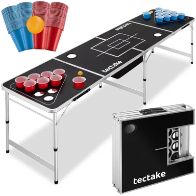 Produktbild von tectake® Aluminium Bierpongtisch Beer Ball Blitz mit Eisfach, klappbar inklusive 100 Bechern und 6 Bällen