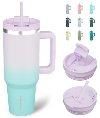 Imagen del producto de Taza de acero inoxidable aislada con tapa y pajita, de 1200 ml, con asa, ideal para camping